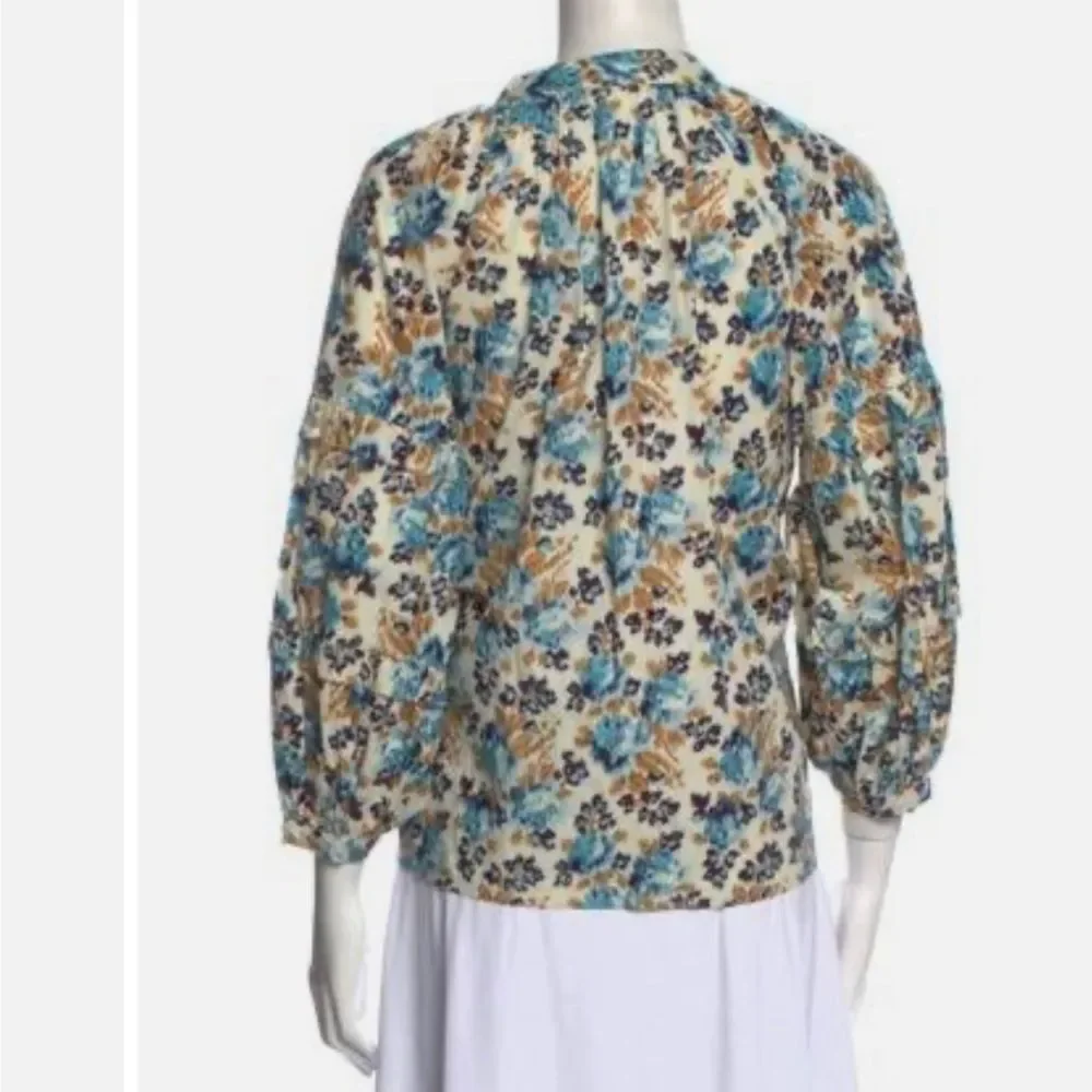 Love The Label Anthropologie Kaleesi Blue Floral Top Ruffle Sz S Boho Praise - Picture 4 of 9